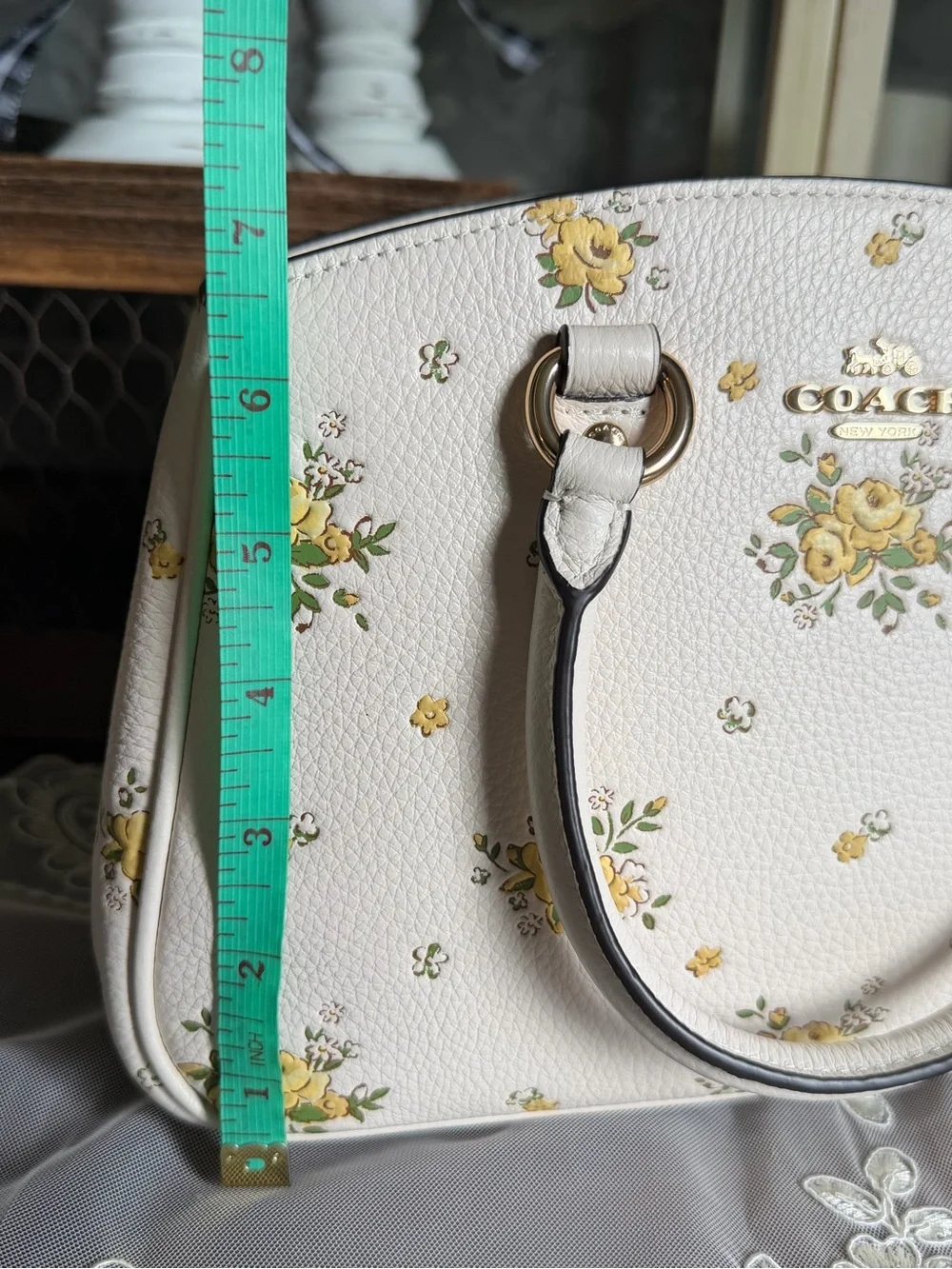 NWT Coach Cream Yellow Leather Floral Savannah Carryall Satchel Purse Handbag